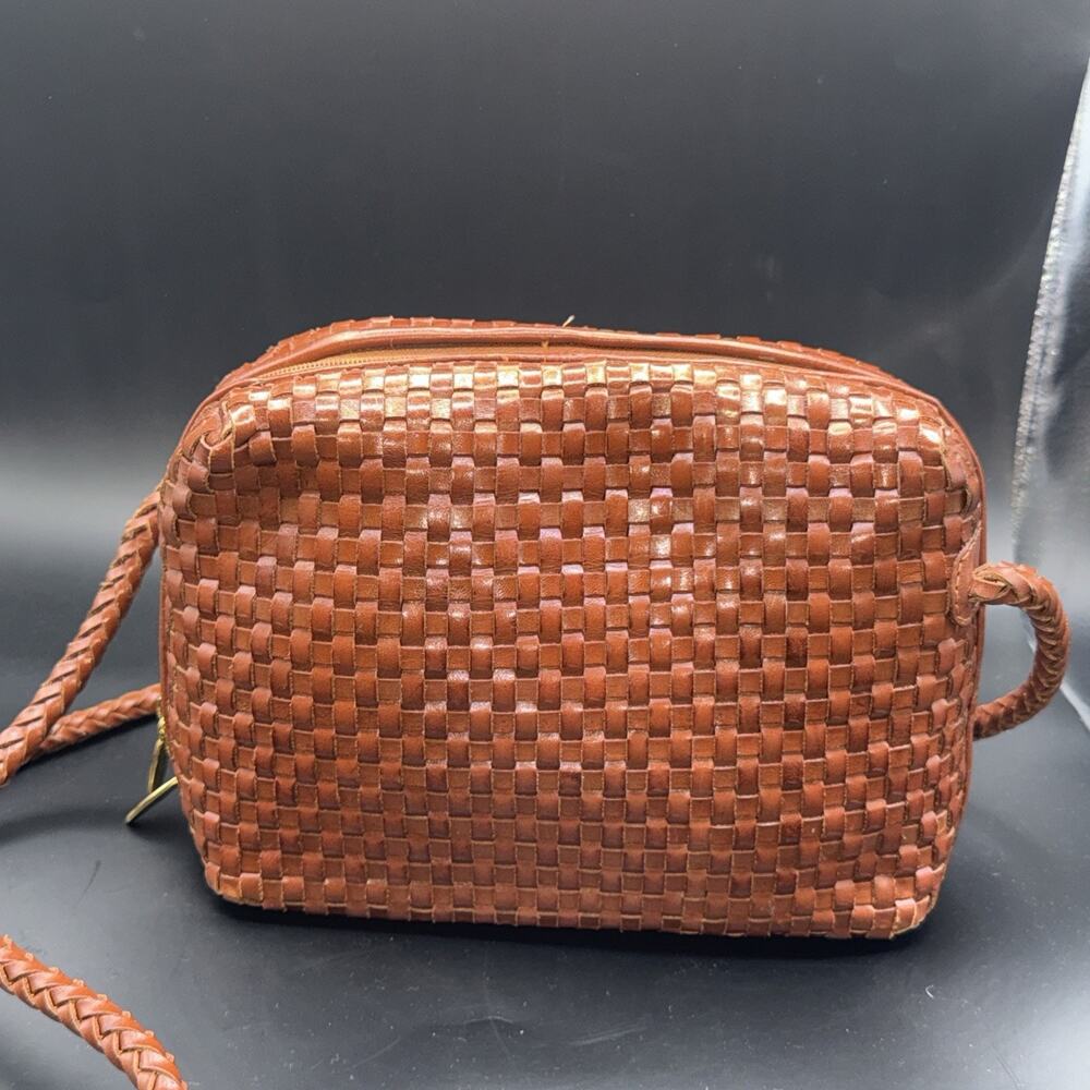 Vintage Cee Klein Woven Brown Leather Crossbody Bag Purse Handbag
